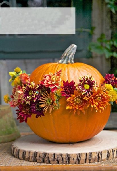 Mutatós asztalközépként krizantémmal díszítve  